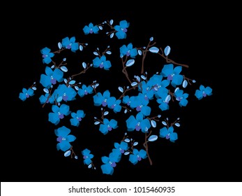 Abstract orchid pattern. Gentle flowers background. Vector illustration for invitation, card, celebration, party, carnival, festive holiday and Your project. Black Background
