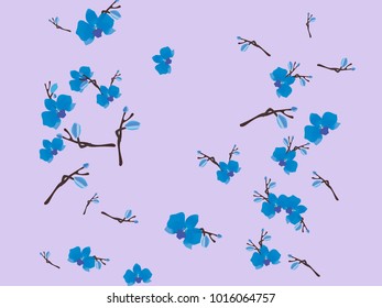 Abstract orchid pattern. Gentle flowers background. Vector illustration for invitation, card, celebration, party, carnival, festive holiday and Your project. Gentle blue Background