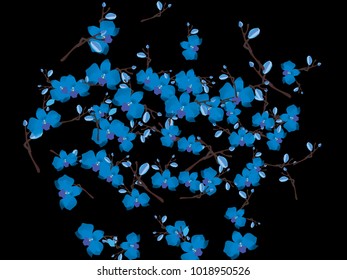Abstract orchid pattern. Gentle flowers background. Vector illustration for invitation, card, celebration, party, carnival, festive holiday and Your project. Black Background