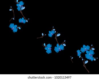 Abstract orchid pattern. Gentle flowers background. Vector illustration for invitation, card, celebration, party, carnival, festive holiday and Your project. Black Background