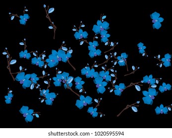 Abstract orchid pattern. Gentle flowers background. Vector illustration for invitation, card, celebration, party, carnival, festive holiday and Your project. Black Background