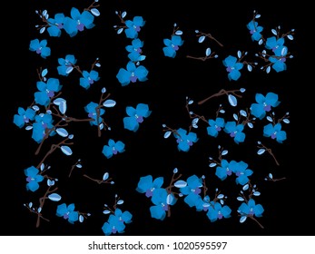 Abstract orchid pattern. Gentle flowers background. Vector illustration for invitation, card, celebration, party, carnival, festive holiday and Your project. Black Background