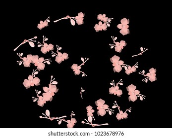Abstract orchid pattern. Gentle flowers background. Vector illustration for invitation, card, celebration, party, carnival, festive holiday and Your project. Black Background