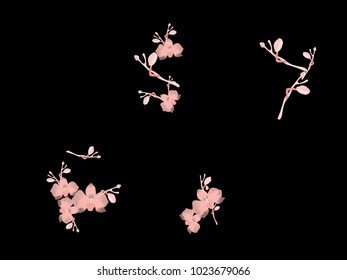 Abstract orchid pattern. Gentle flowers background. Vector illustration for invitation, card, celebration, party, carnival, festive holiday and Your project. Black Background