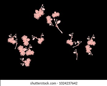 Abstract orchid pattern. Gentle flowers background. Vector illustration for invitation, card, celebration, party, carnival, festive holiday and Your project. Black Background