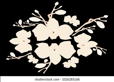 Abstract orchid pattern. Gentle flowers background. Vector illustration for invitation, card, celebration, party, carnival, festive holiday and Your project. Black Background