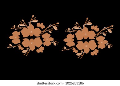 Abstract orchid pattern. Gentle flowers background. Vector illustration for invitation, card, celebration, party, carnival, festive holiday and Your project. Black Background