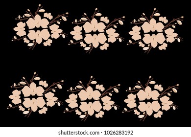 Abstract orchid pattern. Gentle flowers background. Vector illustration for invitation, card, celebration, party, carnival, festive holiday and Your project. Black Background