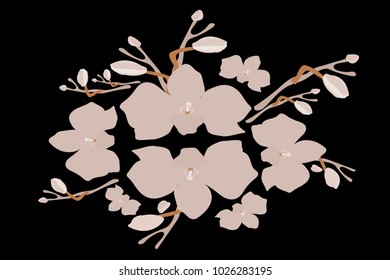 Abstract orchid pattern. Gentle flowers background. Vector illustration for invitation, card, celebration, party, carnival, festive holiday and Your project. Black Background