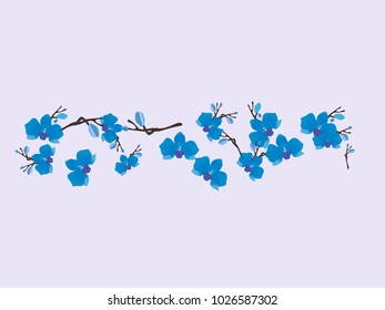 Abstract orchid pattern. Gentle flowers background. Vector illustration for invitation, card, celebration, party, carnival, festive holiday and Your project. Gentle blue Background