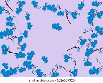 Abstract orchid pattern. Gentle flowers background. Vector illustration for invitation, card, celebration, party, carnival, festive holiday and Your project. Gentle blue Background