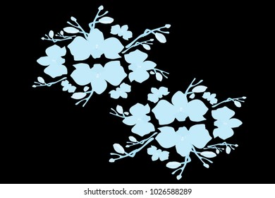Abstract orchid pattern. Gentle flowers background. Vector illustration for invitation, card, celebration, party, carnival, festive holiday and Your project. Black Background