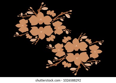 Abstract orchid pattern. Gentle flowers background. Vector illustration for invitation, card, celebration, party, carnival, festive holiday and Your project. Black Background