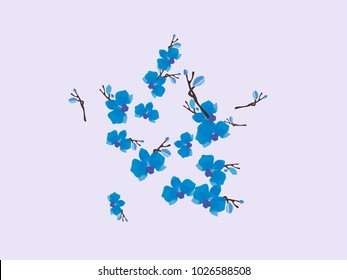 Abstract orchid pattern. Gentle flowers background. Vector illustration for invitation, card, celebration, party, carnival, festive holiday and Your project. Gentle blue Background