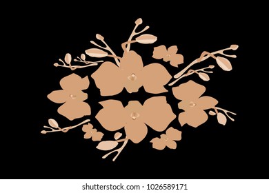 Abstract orchid pattern. Gentle flowers background. Vector illustration for invitation, card, celebration, party, carnival, festive holiday and Your project. Black Background