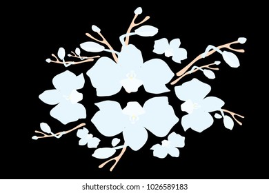 Abstract orchid pattern. Gentle flowers background. Vector illustration for invitation, card, celebration, party, carnival, festive holiday and Your project. Black Background