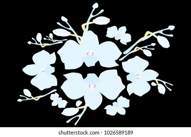 Abstract orchid pattern. Gentle flowers background. Vector illustration for invitation, card, celebration, party, carnival, festive holiday and Your project. Black Background