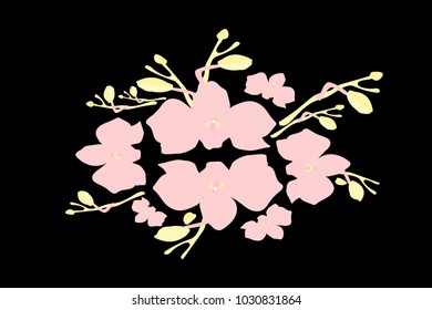 Abstract orchid pattern. Gentle flowers background. Vector illustration for invitation, card, celebration, party, carnival, festive holiday and Your project. Black Background