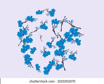 Abstract orchid pattern. Gentle flowers background. Vector illustration for invitation, card, celebration, party, carnival, festive holiday and Your project. Gentle blue Background