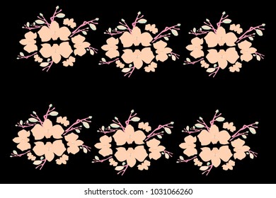 Abstract orchid pattern. Gentle flowers background. Vector illustration for invitation, card, celebration, party, carnival, festive holiday and Your project. Black Background