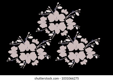 Abstract orchid pattern. Gentle flowers background. Vector illustration for invitation, card, celebration, party, carnival, festive holiday and Your project. Black Background