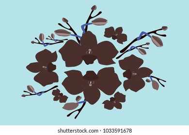 Abstract orchid pattern. Gentle flowers background. Vector illustration for invitation, card, celebration, party, carnival, festive holiday and Your project. Gentle blue Background