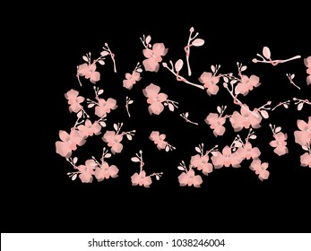 Abstract orchid pattern. Gentle flowers background. Vector illustration for invitation, card, celebration, party, carnival, festive holiday and Your project. Black Background