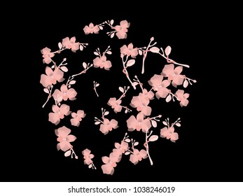 Abstract orchid pattern. Gentle flowers background. Vector illustration for invitation, card, celebration, party, carnival, festive holiday and Your project. Black Background