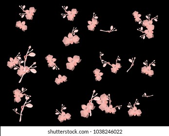 Abstract orchid pattern. Gentle flowers background. Vector illustration for invitation, card, celebration, party, carnival, festive holiday and Your project. Black Background