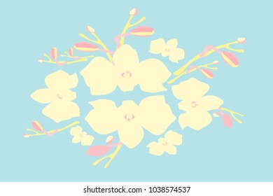 Abstract orchid pattern. Gentle flowers background. Vector illustration for invitation, card, celebration, party, carnival, festive holiday and Your project. Gentle blue Background