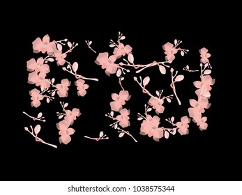 Abstract orchid pattern. Gentle flowers background. Vector illustration for invitation, card, celebration, party, carnival, festive holiday and Your project. Black Background