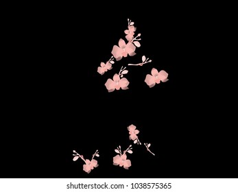 Abstract orchid pattern. Gentle flowers background. Vector illustration for invitation, card, celebration, party, carnival, festive holiday and Your project. Black Background