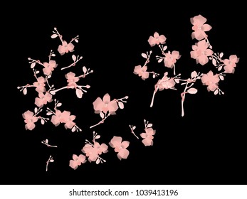 Abstract orchid pattern. Gentle flowers background. Vector illustration for invitation, card, celebration, party, carnival, festive holiday and Your project. Black Background