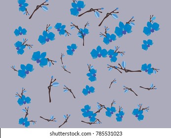 Abstract orchid pattern. Gentle flowers background. Vector illustration for invitation, card, celebration, party, carnival, festive holiday and Your project. Gentle grey Background