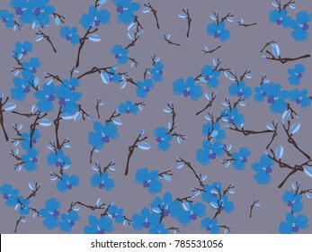Abstract orchid pattern. Gentle flowers background. Vector illustration for invitation, card, celebration, party, carnival, festive holiday and Your project. Gentle grey Background