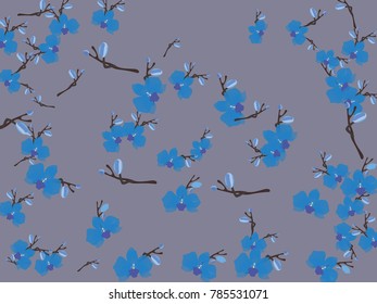 Abstract orchid pattern. Gentle flowers background. Vector illustration for invitation, card, celebration, party, carnival, festive holiday and Your project. Gentle grey Background