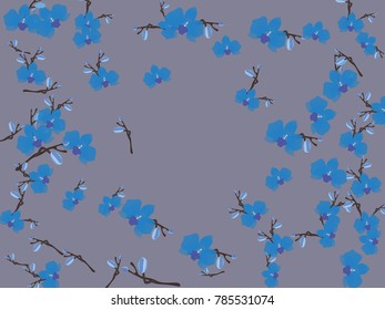Abstract orchid pattern. Gentle flowers background. Vector illustration for invitation, card, celebration, party, carnival, festive holiday and Your project. Gentle grey Background