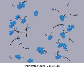 Abstract orchid pattern. Gentle flowers background. Vector illustration for invitation, card, celebration, party, carnival, festive holiday and Your project. Gentle grey Background