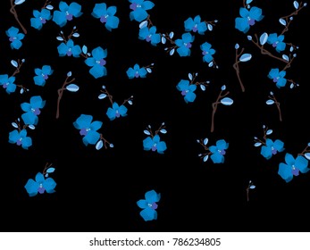 Abstract orchid pattern. Gentle flowers background. Vector illustration for invitation, card, celebration, party, carnival, festive holiday and Your project. Black Background