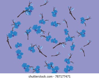 Abstract orchid pattern. Gentle flowers background. Vector illustration for invitation, card, celebration, party, carnival, festive holiday and Your project. Gentle blue Background