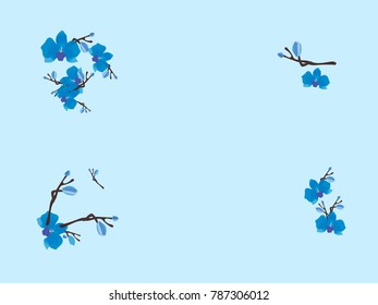 Abstract orchid pattern. Gentle flowers background. Vector illustration for invitation, card, celebration, party, carnival, festive holiday and Your project. Gentle blue Background