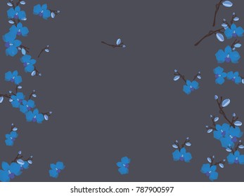 Abstract orchid pattern. Gentle flowers background. Vector illustration for invitation, card, celebration, party, carnival, festive holiday and Your project. Dark grey Background