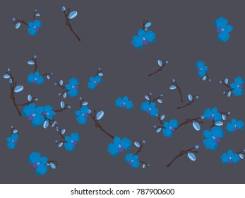 Abstract orchid pattern. Gentle flowers background. Vector illustration for invitation, card, celebration, party, carnival, festive holiday and Your project. Dark grey Background