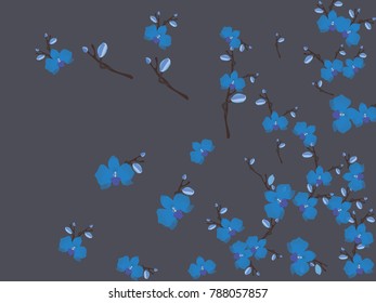 Abstract orchid pattern. Gentle flowers background. Vector illustration for invitation, card, celebration, party, carnival, festive holiday and Your project. Dark grey Background