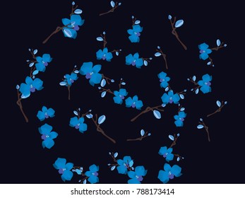 Abstract orchid pattern. Gentle flowers background. Vector illustration for invitation, card, celebration, party, carnival, festive holiday and Your project. Dark grey Background