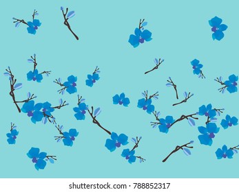 Abstract orchid pattern. Gentle flowers background. Vector illustration for invitation, card, celebration, party, carnival, festive holiday and Your project. Gentle blue Background
