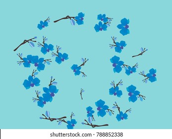 Abstract orchid pattern. Gentle flowers background. Vector illustration for invitation, card, celebration, party, carnival, festive holiday and Your project. Gentle blue Background