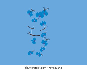 Abstract orchid pattern. Gentle flowers background. Vector illustration for invitation, card, celebration, party, carnival, festive holiday and Your project. Gentle blue Background