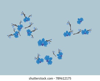 Abstract orchid pattern. Gentle flowers background. Vector illustration for invitation, card, celebration, party, carnival, festive holiday and Your project. Gentle blue Background