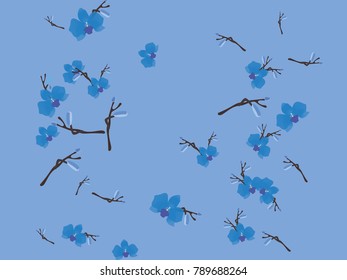 Abstract orchid pattern. Gentle flowers background. Vector illustration for invitation, card, celebration, party, carnival, festive holiday and Your project. Gentle blue Background